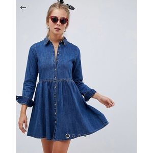 ASOS Design Denim Smock Shirt Dress in Mid-Wash Blue